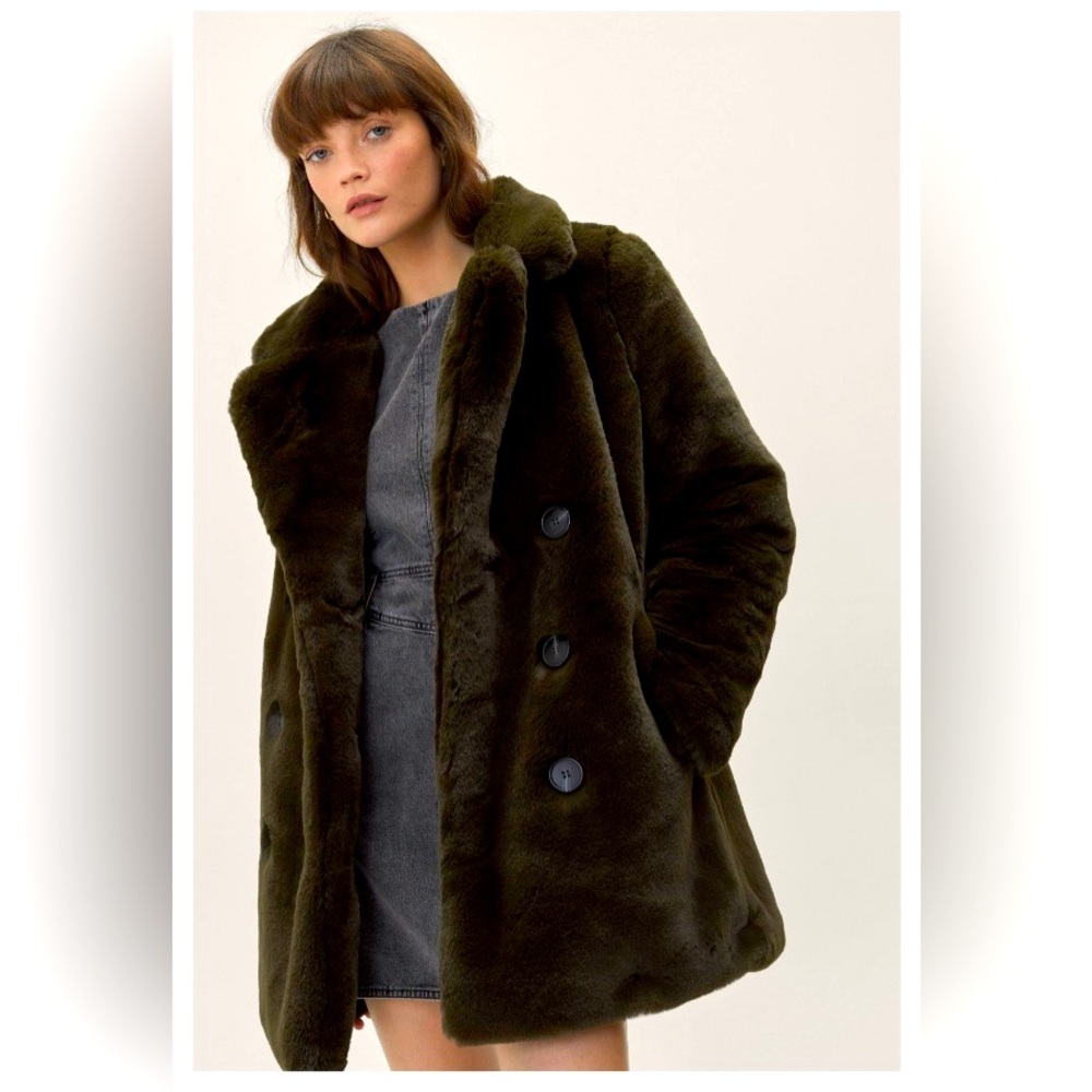 Faux Fur Double Breasted Coat